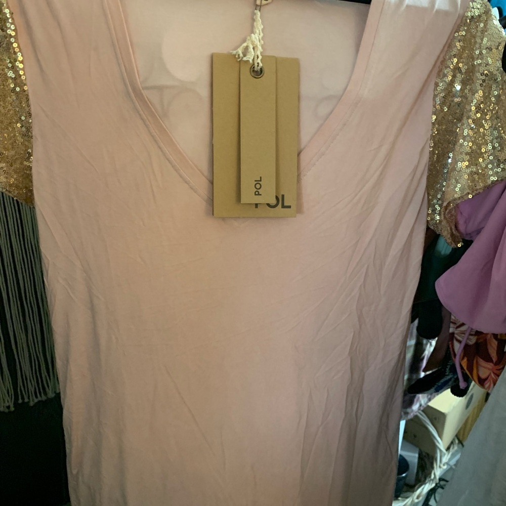 POL Blush Pink V neck with Gold Accents